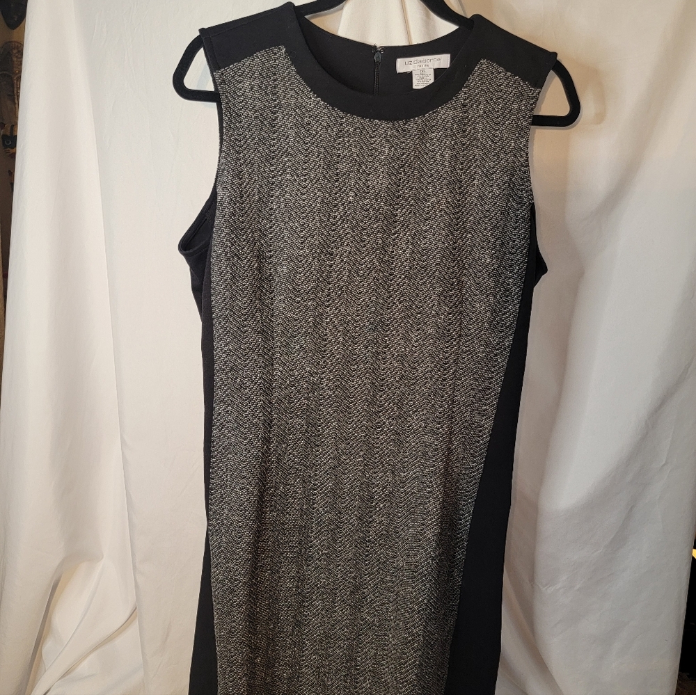 Liz Claiborne Black and Gray Midi Dress Knit Texture Size XL Petite